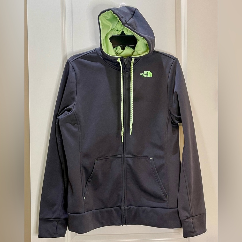 The North Face Full Zip Hooded Jacket Charcoal Gray & Neon Green Size L